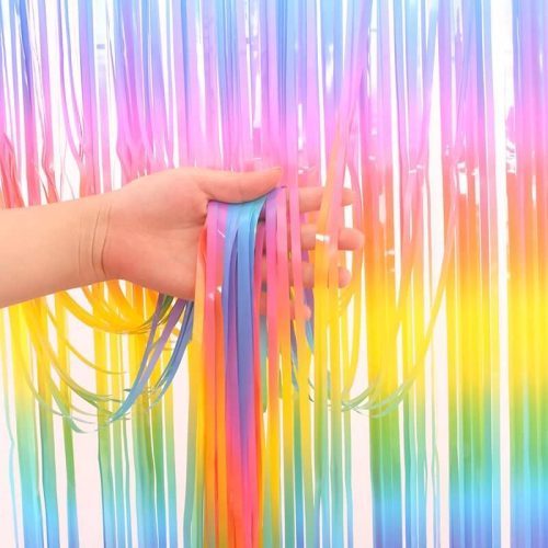 Party Maker Pastel Rainbow Fringe Curtain
