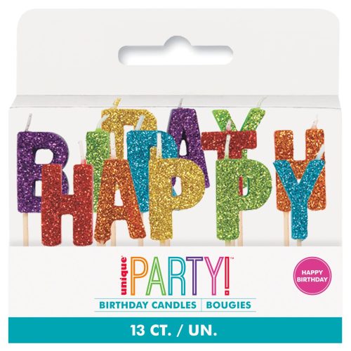 Rainbow Glitz "Happy Birthday" 13 Pick Candles