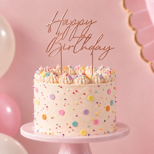 Rose Gold Happy Birthday Cake Topper – Design 3