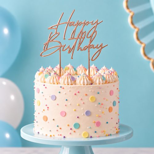 Rose Gold Happy Birthday Cake Topper – Design 4