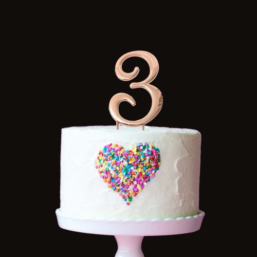Rose Gold Number 3 Cake Topper – 7cm Range