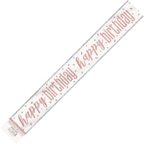 Rose Gold Prismatic Foil Banner 2.74m - Happy Birthday