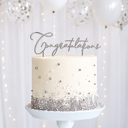 Silver Congratulations Cake Topper