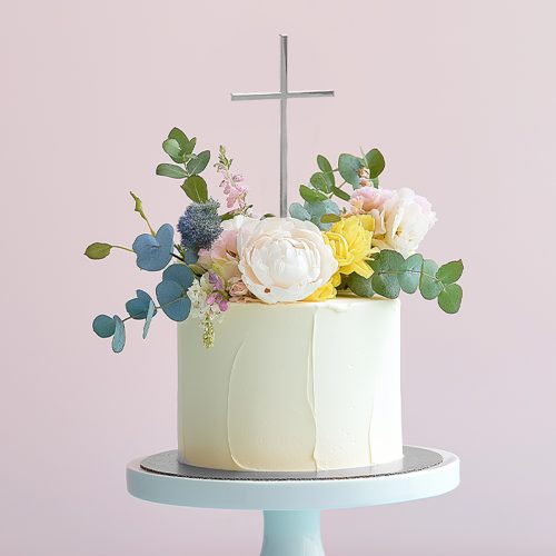 Silver Fine Cross Cake Topper