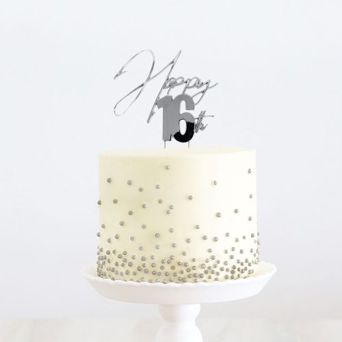 Silver Happy 16Th Cake Topper