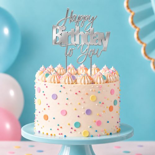 Silver Happy Birthday To You Cake Topper