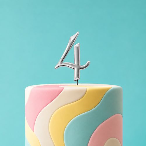 Silver Number 4 Cake Topper – 7cm Range