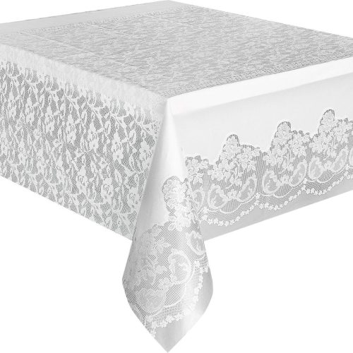 White Lace Unique Plastic Rectangle Tablecloth 137cm x 274cm